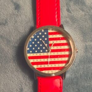 American Flag Watch with Red Strap unisex